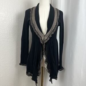 VTG Fairygrunge Cardigan Womens Medium Black Ruffle Hem Gothic Dark Academia Y2K